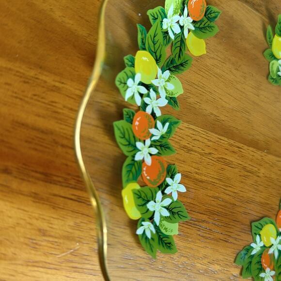 Vintage MCM lemon lime and orange citrus print plate gold edge - Picture 2 of 5